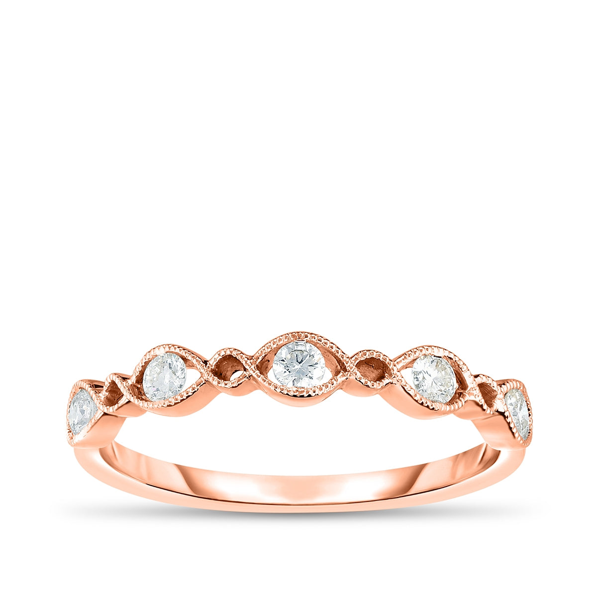 Perfect Match 1/5 ct. tw. Round Diamond Twist Milgrain Stackable Anniversary Ring in 10K Pink Gold