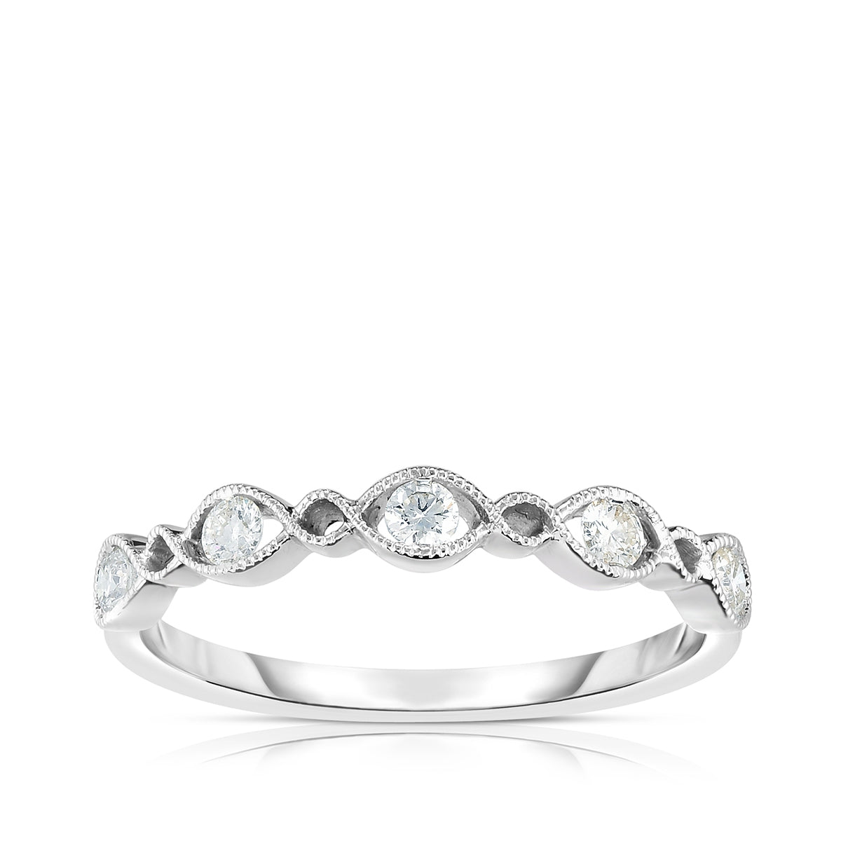 Perfect Match 1/5 ct. tw. Round Diamond Twist Milgrain Stackable Anniversary Ring in 10K White Gold