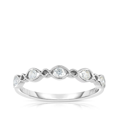 Perfect Match 1/5 ct. tw. Round Diamond Twist Milgrain Stackable Anniversary Ring in 10K White Gold