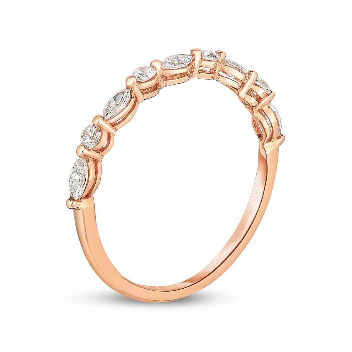 Perfect Match 1/4 ct. tw. Round and Marquise 9-Stone Diamond Stackable Ring in 14K Pink Gold front view