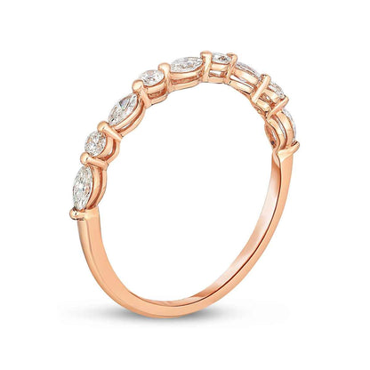 Perfect Match 1/4 ct. tw. Round and Marquise 9-Stone Diamond Stackable Ring in 14K Pink Gold front view