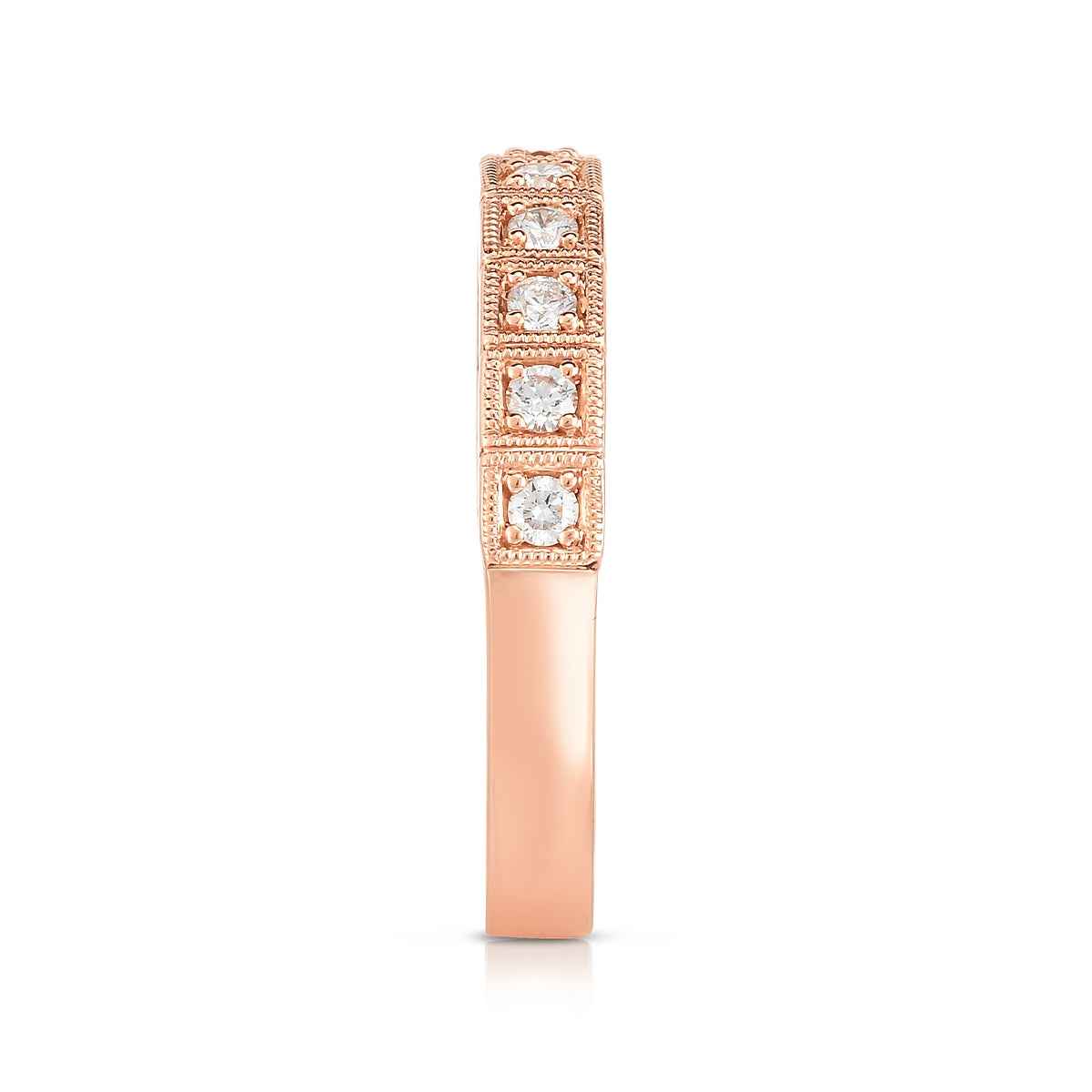 Perfect Match 1/4 ct. tw. Diamond Stackable Ring with Milgrain Detailing in 10K Pink Gold close-up detail