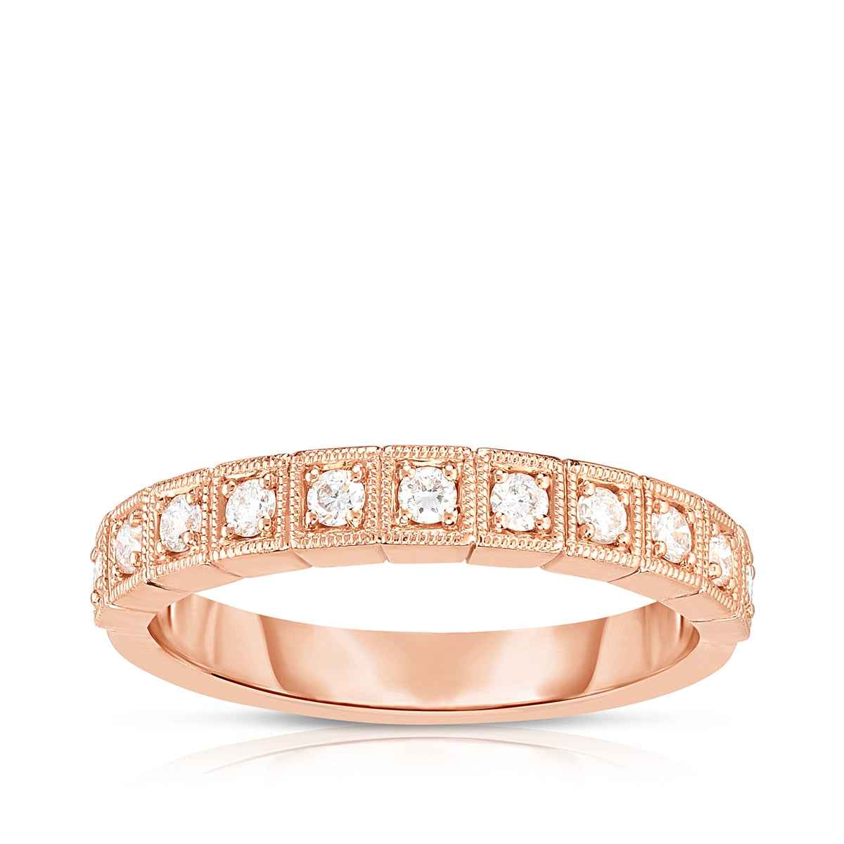 Perfect Match 1/4 ct. tw. Diamond Stackable Ring with Milgrain Detailing in 10K Pink Gold