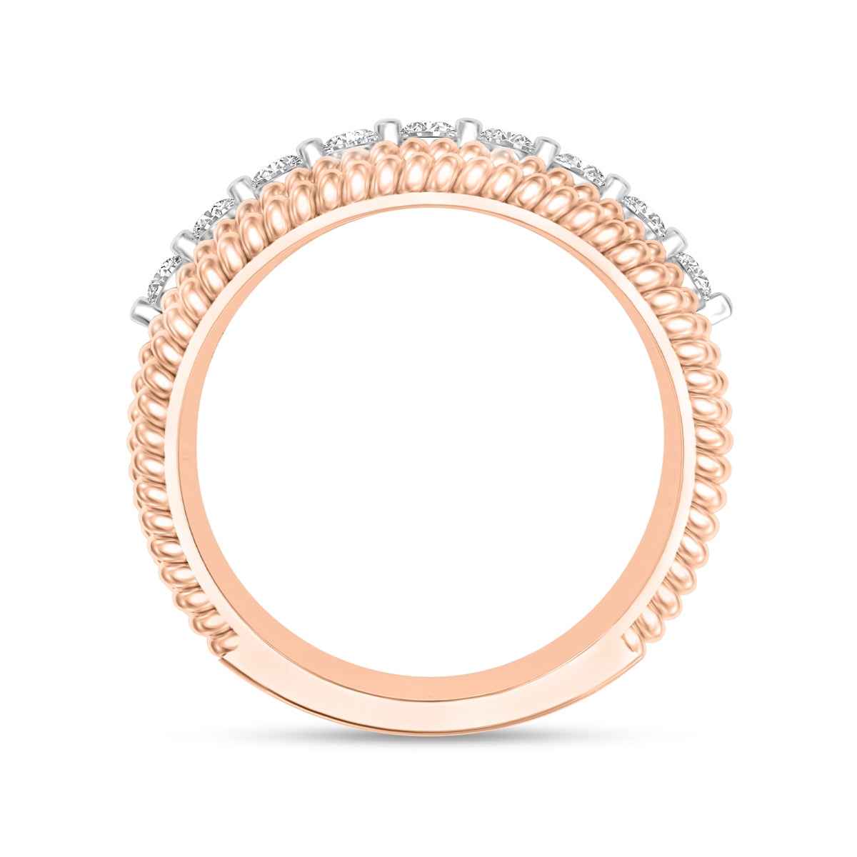 3/8 ct. tw. Diamond Ring with Multirow Rope Detailing in Pink and White Gold front view