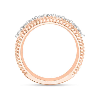 3/8 ct. tw. Diamond Ring with Multirow Rope Detailing in Pink and White Gold front view