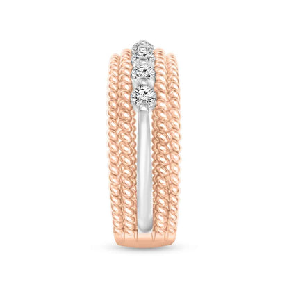 3/8 ct. tw. Diamond Ring with Multirow Rope Detailing in Pink and White Gold close-up detail