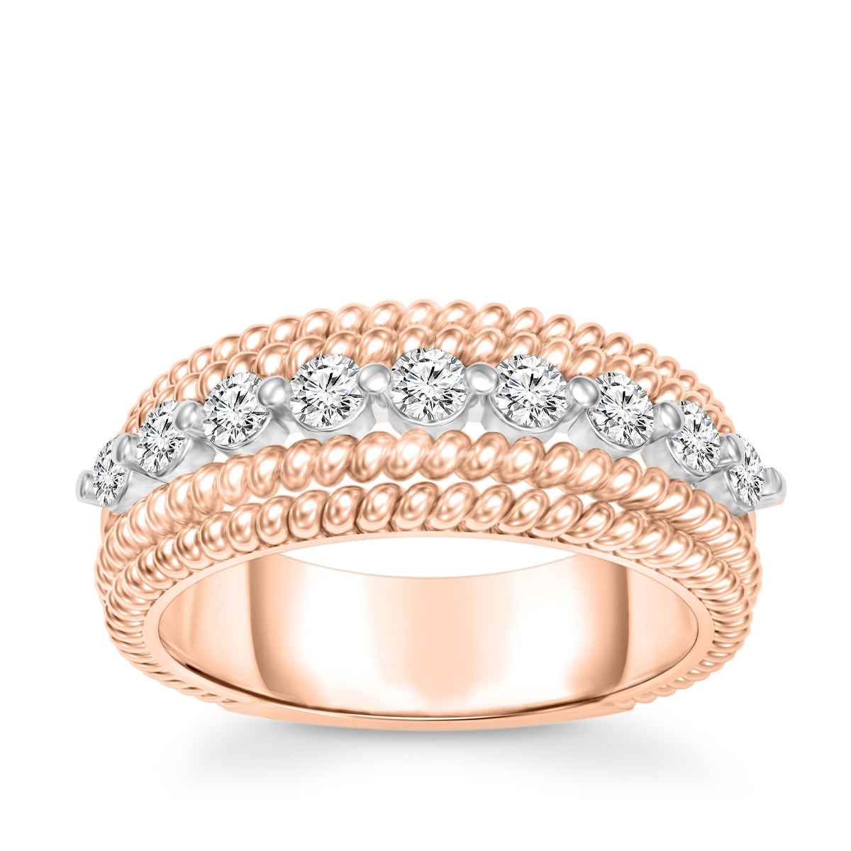3/8 ct. tw. Diamond Ring with Multirow Rope Detailing in Pink and White Gold
