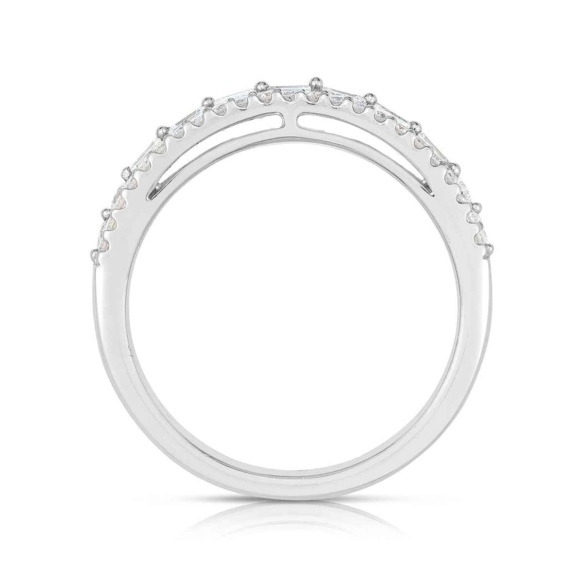 5/8 ct. tw. Baguette and Round Diamond Fashion Ring in 14K White Gold front view