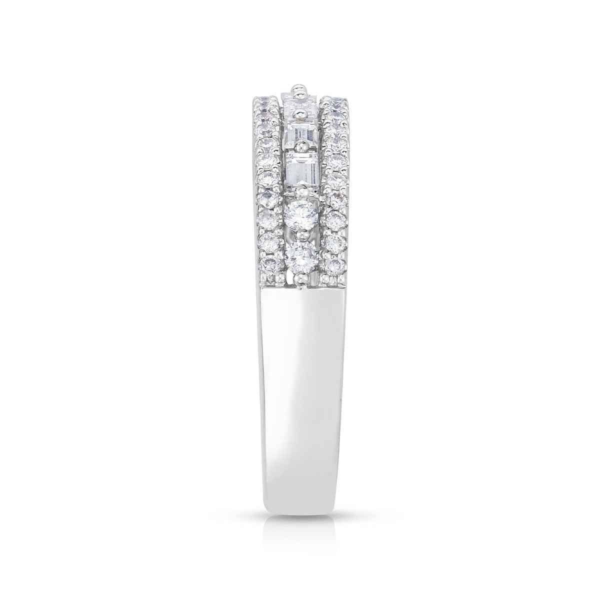 5/8 ct. tw. Baguette and Round Diamond Fashion Ring in 14K White Gold close-up detail