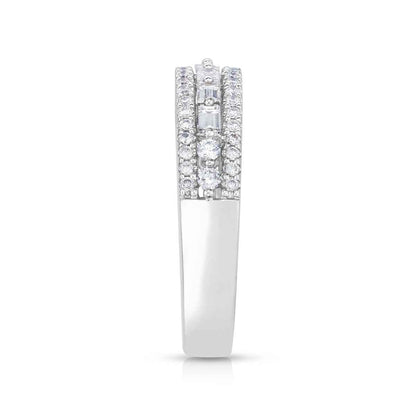 5/8 ct. tw. Baguette and Round Diamond Fashion Ring in 14K White Gold close-up detail