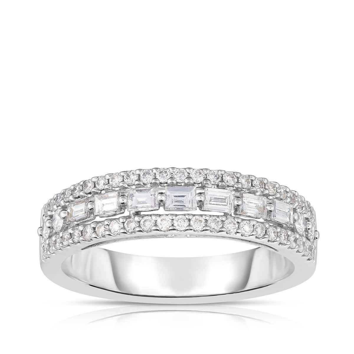 5/8 ct. tw. Baguette and Round Diamond Fashion Ring in 14K White Gold