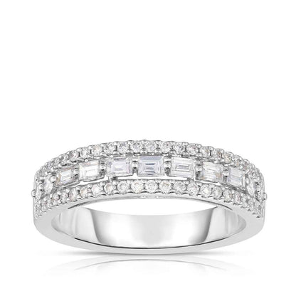 5/8 ct. tw. Baguette and Round Diamond Fashion Ring in 14K White Gold