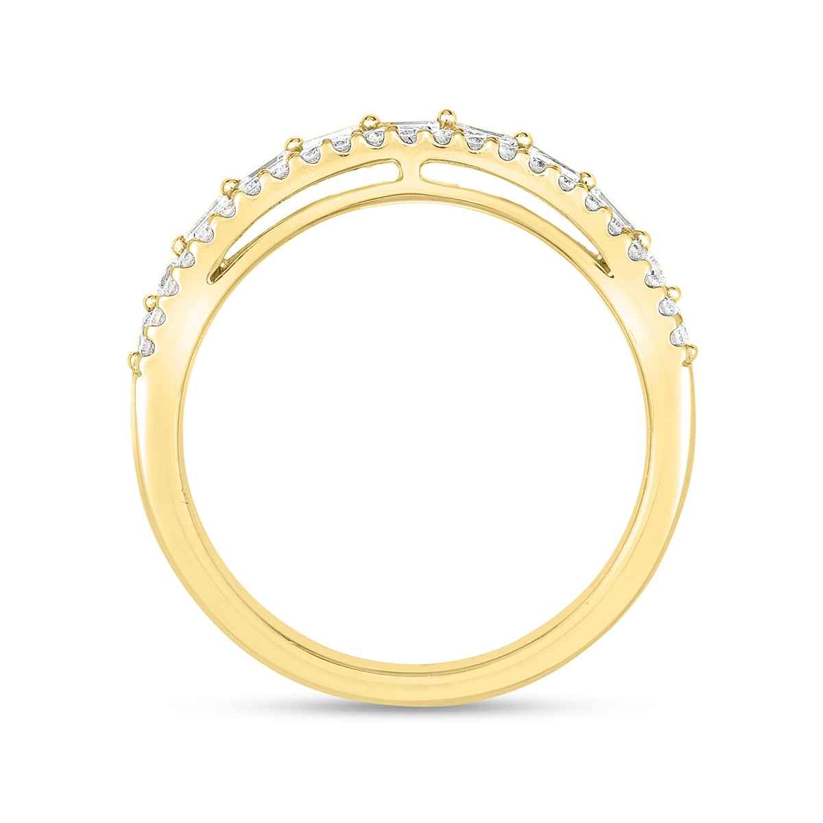 5/8 ct. tw. Baguette and Round Diamond Fashion Ring in 14K Yellow Gold close-up detail