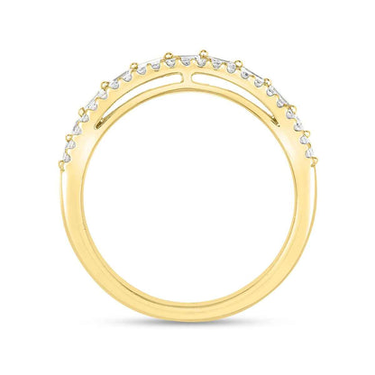 5/8 ct. tw. Baguette and Round Diamond Fashion Ring in 14K Yellow Gold close-up detail