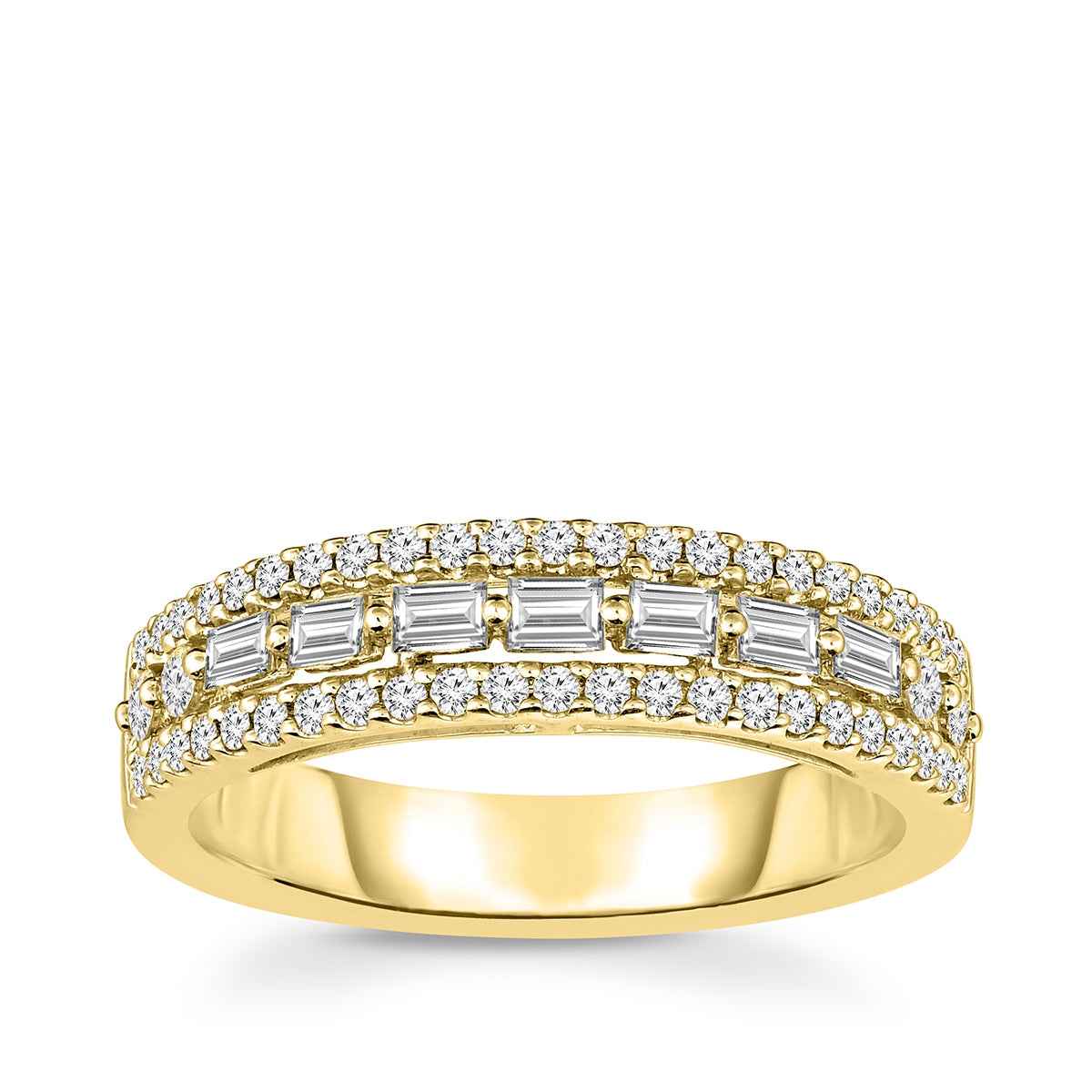 5/8 ct. tw. Baguette and Round Diamond Fashion Ring in 14K Yellow Gold