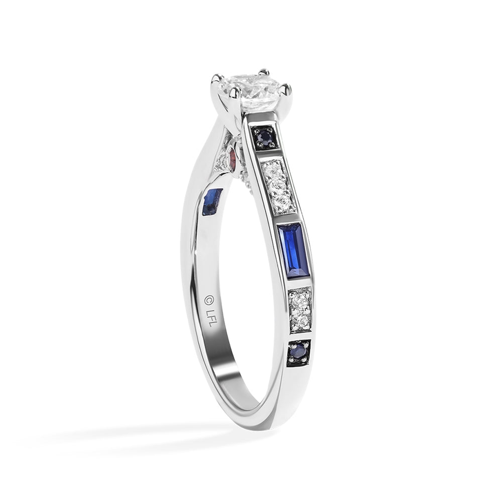Star Wars R2-D2 5/8 ct. tw. Diamond, Sapphire, & Garnet Engagement Ring in 14K White Gold front view
