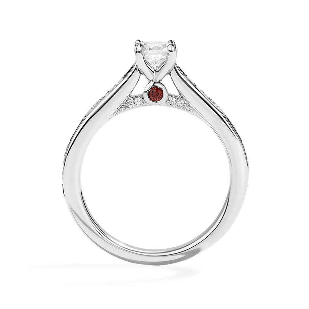Star Wars R2-D2 5/8 ct. tw. Diamond, Sapphire, & Garnet Engagement Ring in 14K White Gold close-up detail