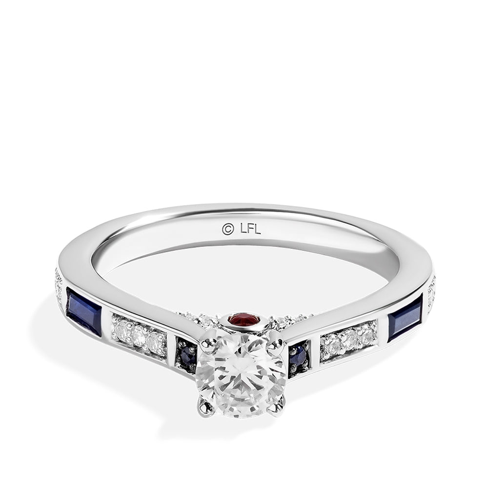 Star Wars R2-D2 5/8 ct. tw. Diamond, Sapphire, & Garnet Engagement Ring in 14K White Gold