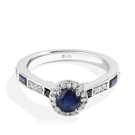 Star Wars R2-D2 Sapphire, 1/4 ct. tw. Diamond, & Garnet Halo Engagement Ring in 14K White Gold