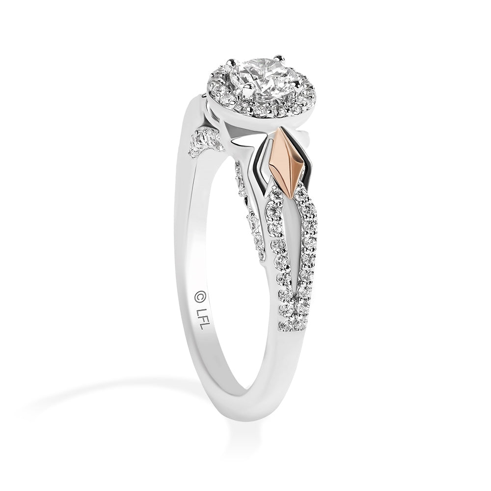 Star Wars Ahsoka Tano 1 ct. tw. Diamond Halo Engagement Ring in 14K White & Pink Gold close-up detail