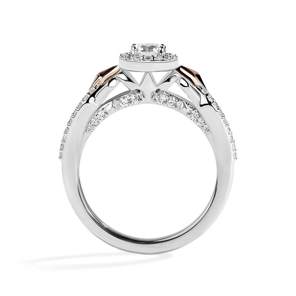 Star Wars Ahsoka Tano 1 ct. tw. Diamond Halo Engagement Ring in 14K White & Pink Gold front view