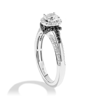 Star Wars The Mandalorian 1 ct. tw. White & Treated Black Diamond Halo Engagement Ring with Black Rhodium close-up detail