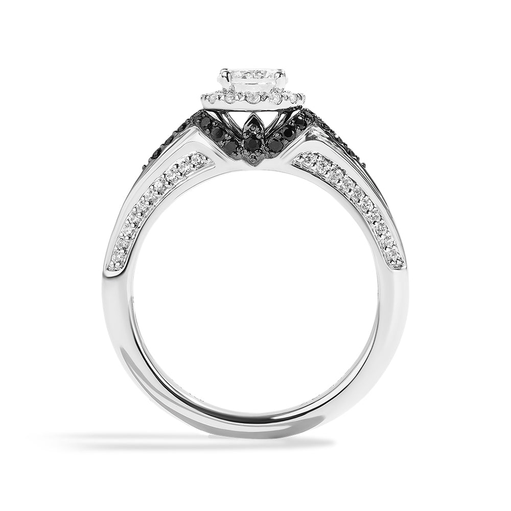 Star Wars The Mandalorian 1 ct. tw. White & Treated Black Diamond Halo Engagement Ring with Black Rhodium Plating front view