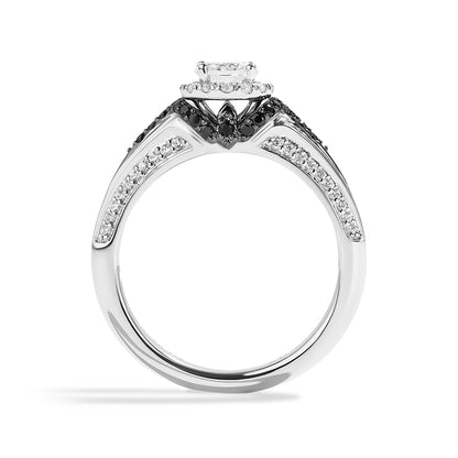 Star Wars The Mandalorian 1 ct. tw. White & Treated Black Diamond Halo Engagement Ring with Black Rhodium Plating front view