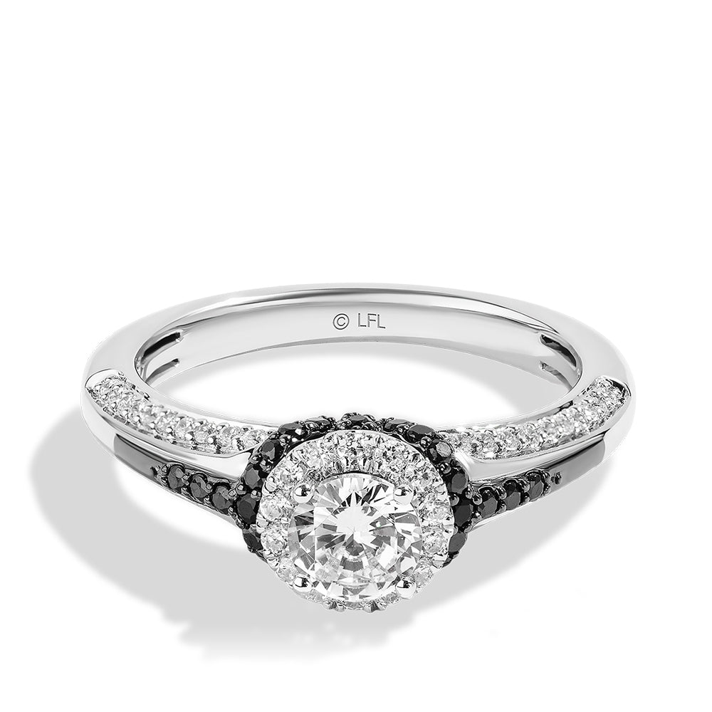Star Wars The Mandalorian 1 ct. tw. White & Treated Black Diamond Halo Engagement Ring with Black Rhodium Plating in 14K