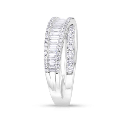 1-1/5 ct. tw. Baguette & Round Diamond Multi-Row Crossover Ring in 14K White Gold close-up detail