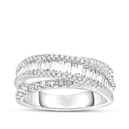 1-1/5 ct. tw. Baguette & Round Diamond Multi-Row Crossover Ring in 14K White Gold