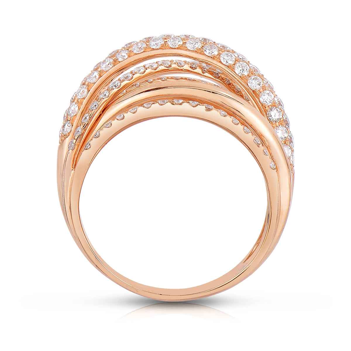 1-1/2 ct. tw. Diamond Multi-Row Crossover Ring in 14K Pink Gold front view