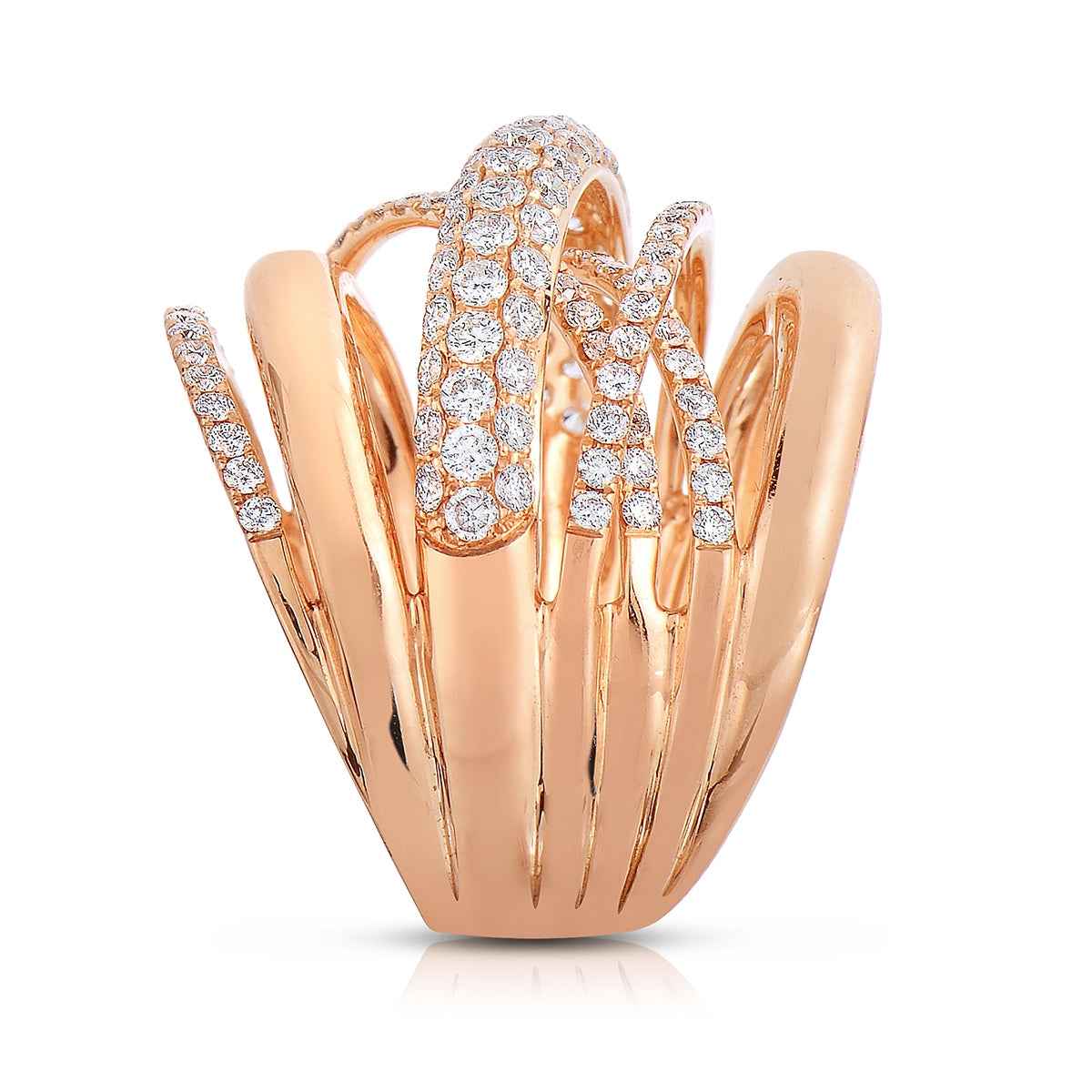 1-1/2 ct. tw. Diamond Multi-Row Crossover Ring in 14K Pink Gold close-up detail