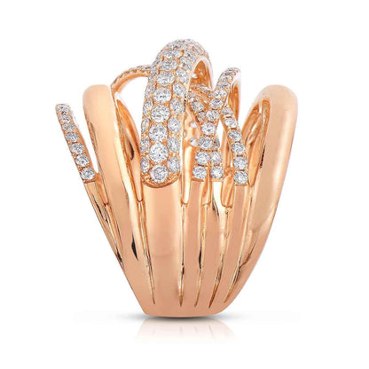 1-1/2 ct. tw. Diamond Multi-Row Crossover Ring in 14K Pink Gold close-up detail
