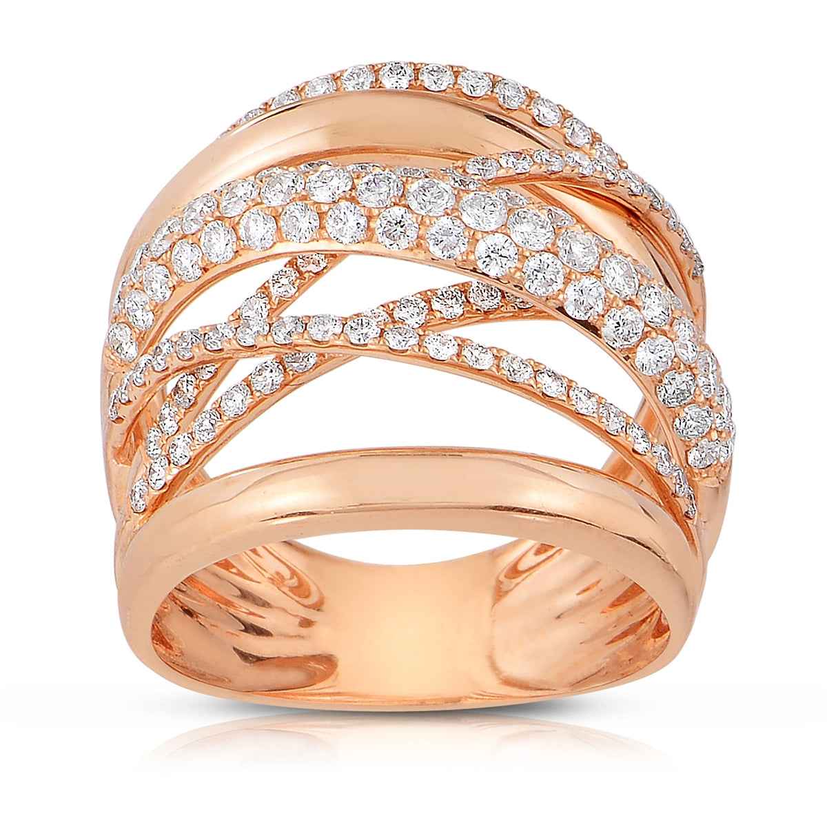1-1/2 ct. tw. Diamond Multi-Row Crossover Ring in 14K Pink Gold