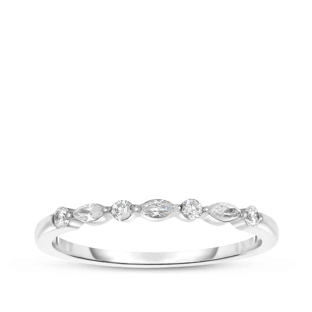Perfect Match 1/7 ct. tw. Round and Marquise 7-Stone Diamond Stackable Ring in 10K White Gold