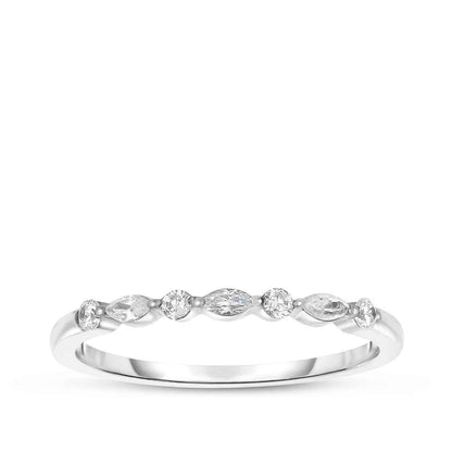 Perfect Match 1/7 ct. tw. Round and Marquise 7-Stone Diamond Stackable Ring in 10K White Gold