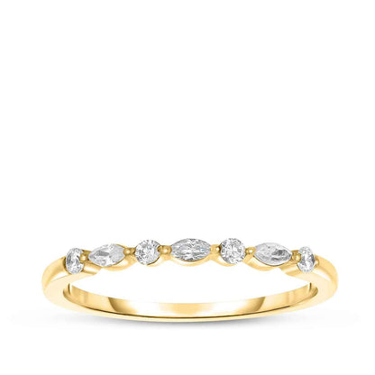 Perfect Match 1/7 ct. tw. Round and Marquise 7-Stone Diamond Stackable Ring in 10K Yellow Gold