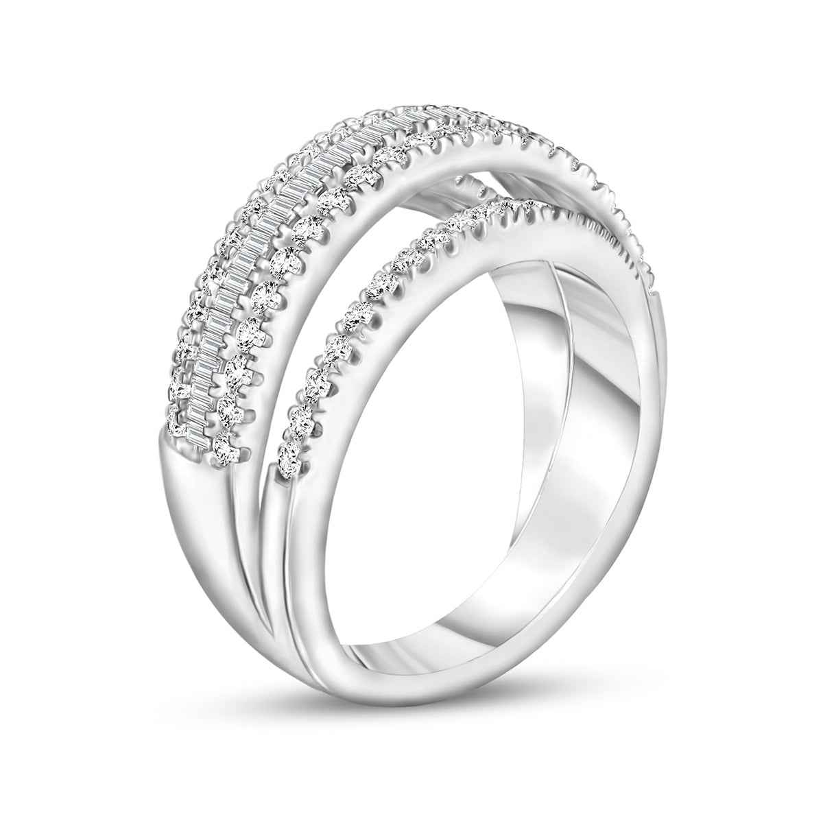 1 ct. tw. Baguette & Round Diamond Multi-Row Wraparound Ring front view