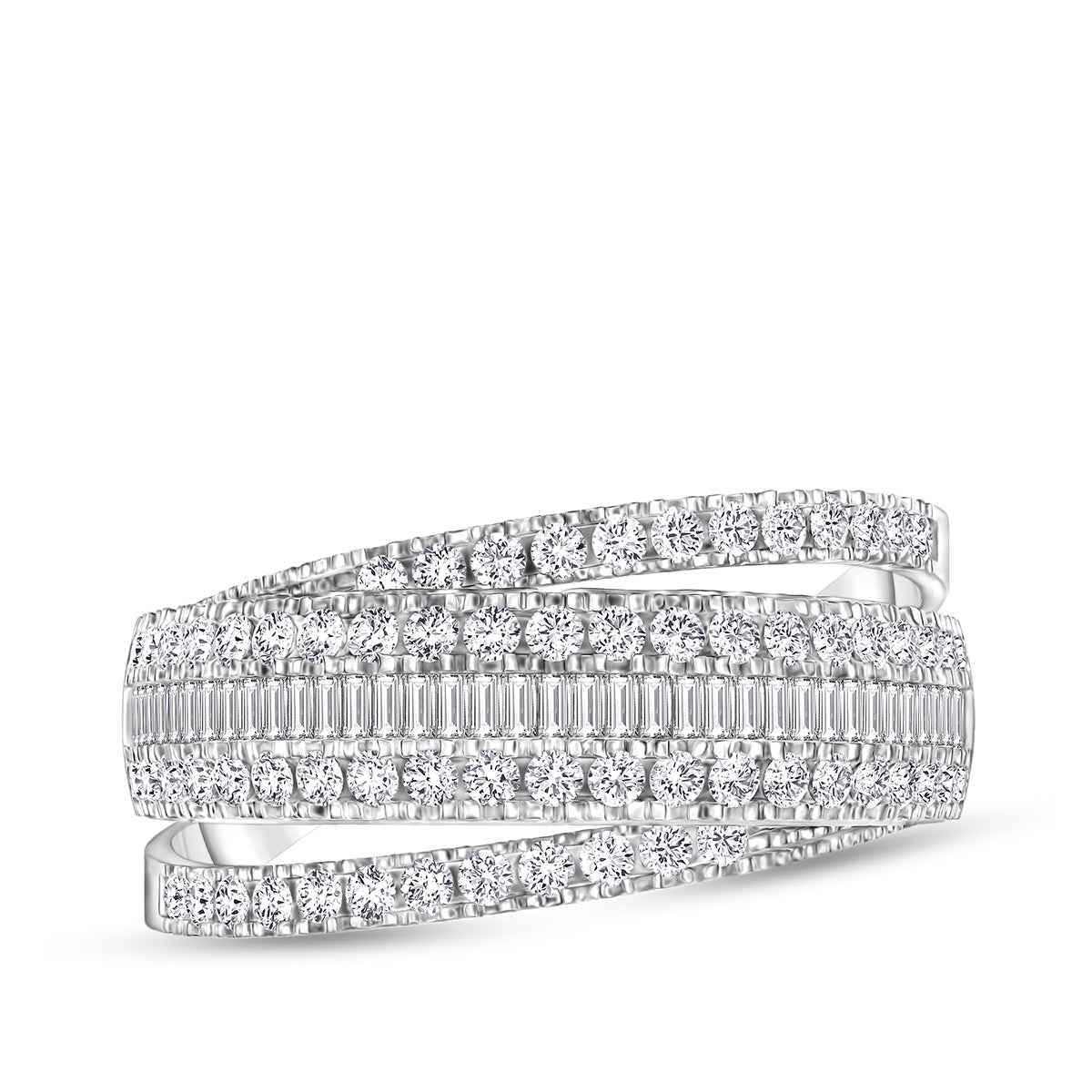 1 ct. tw. Baguette & Round Diamond Multi-Row Wraparound Ring close-up detail