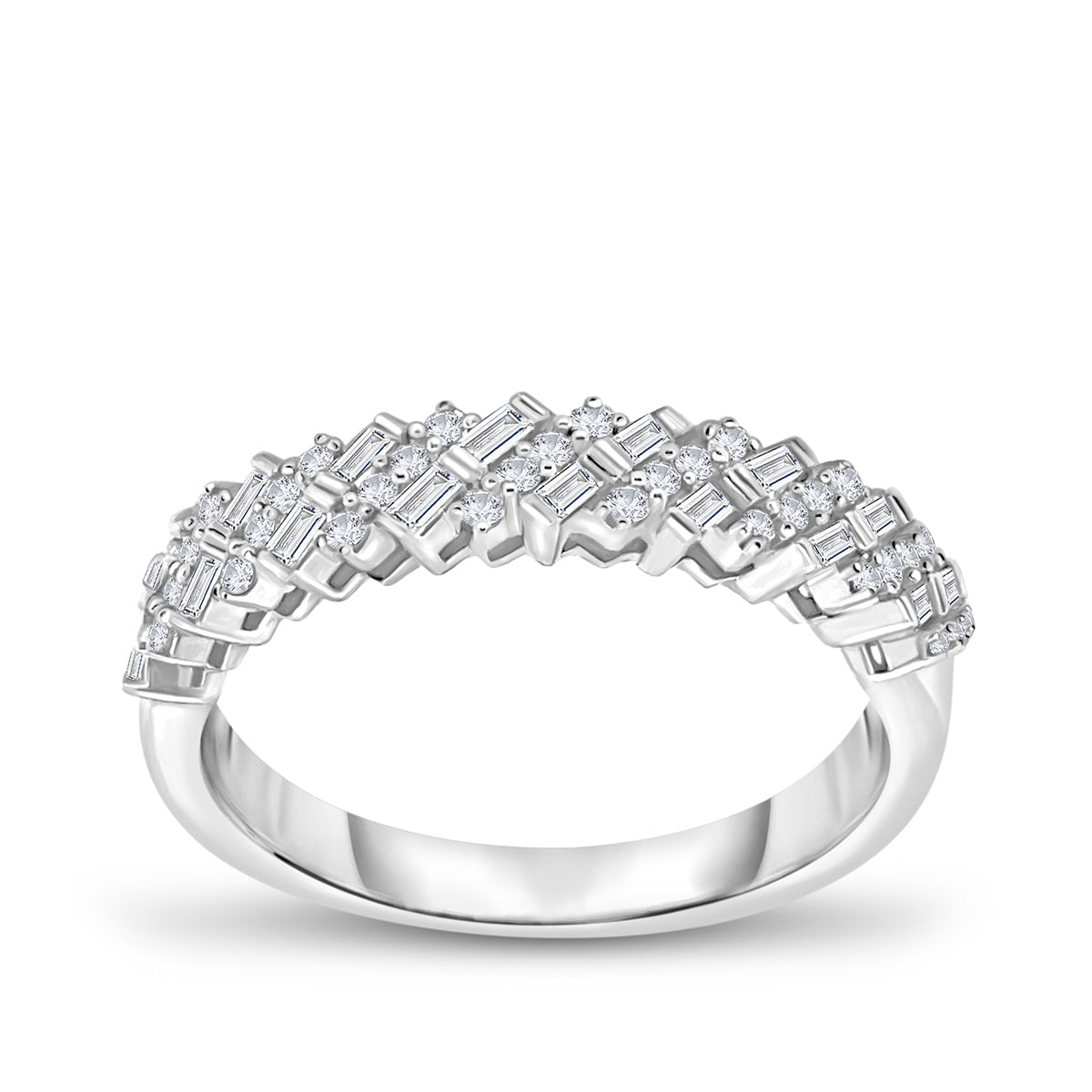 1/3 ct. tw. Baguette & Round Diamond Multirow Anniversary Ring in 10K White Gold