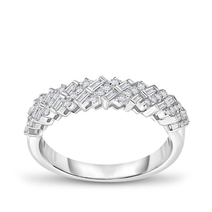 1/3 ct. tw. Baguette & Round Diamond Multirow Anniversary Ring in 10K White Gold