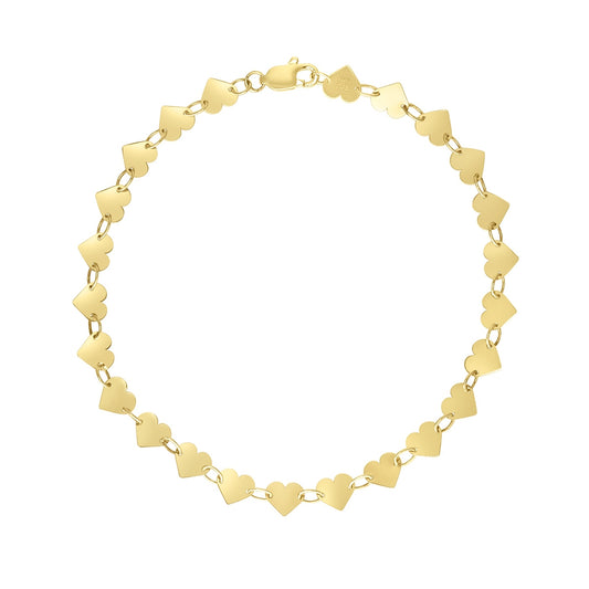 7-inch Heart Bracelet in 14K Yellow Gold
