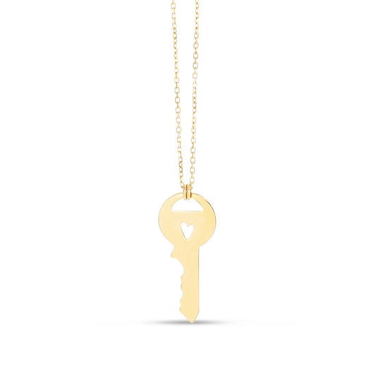 Key with Heart Pendant in 14K Yellow Gold