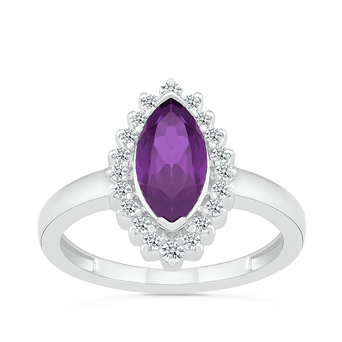 Marquise Amethyst & 1/5 ct. tw. Diamond Starburst Halo Ring in 10K White Gold