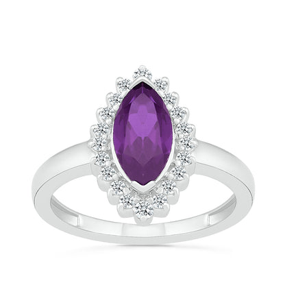 Marquise Amethyst & 1/5 ct. tw. Diamond Starburst Halo Ring in 10K White Gold