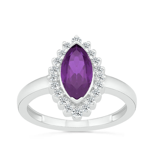 Marquise Amethyst & 1/5 ct. tw. Diamond Starburst Halo Ring in 10K White Gold