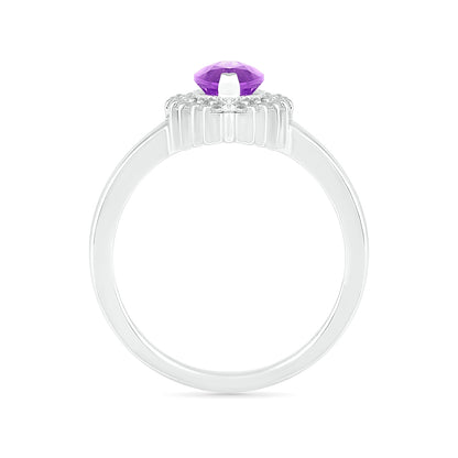 Marquise Amethyst & 1/5 ct. tw. Diamond Starburst Halo Ring in 10K White Gold close-up detail