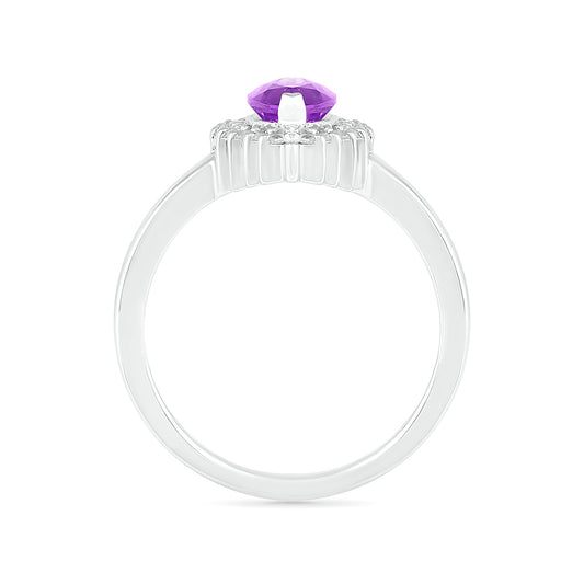 Marquise Amethyst & 1/5 ct. tw. Diamond Starburst Halo Ring in 10K White Gold close-up detail