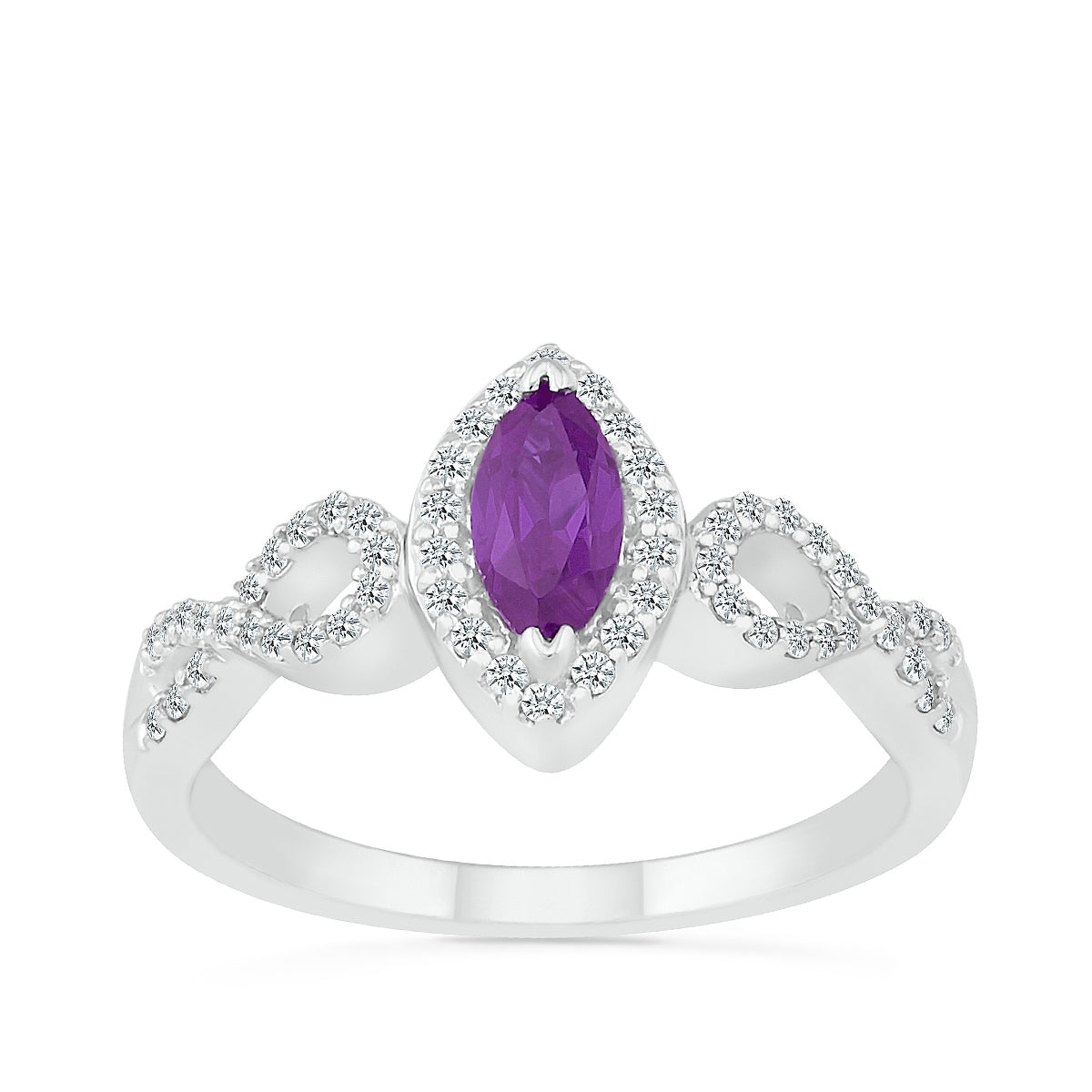 Marquise Amethyst & 1/4 ct. tw. Diamond Halo Twist Ring in 10K White Gold
